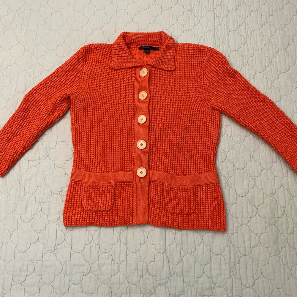 Boden Cotton Blend Button-Down Cardigan in Orange with White Buttons — size 12R